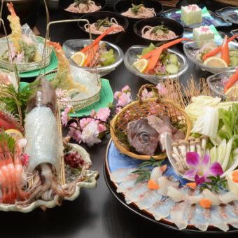 2時間飲み放題付き【特選牛すき焼き陶板とアワビ入り旬のお造り】全9品 6000円(税込)