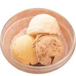 Assortment of three types of ice cream (vanilla, two types of seasonal ice cream)
