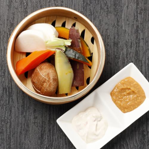 Japanese style bagna cauda with colorful vegetables
