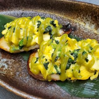 鰆とふわふわ玉子の木の芽味噌焼き