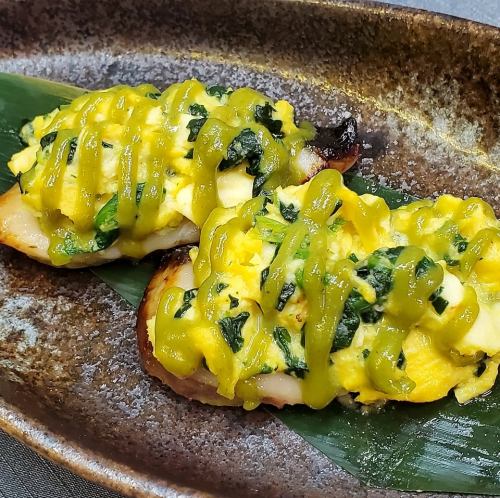 鰆とふわふわ玉子の木の芽味噌焼き