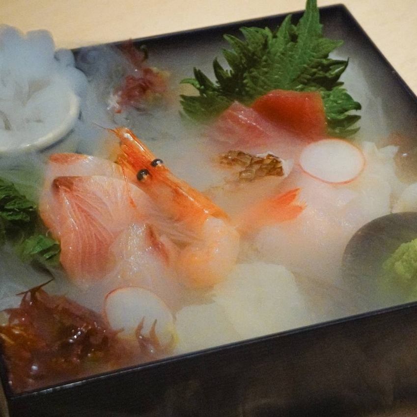 Our specialty! Sashimi Treasure Box! Extremely fresh fish procured that day!