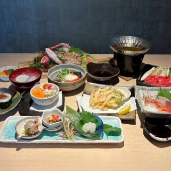 Himi beef shabu-shabu & sushi, seared blackthroat seaperch with salt and wasabi, and more - a total of nine dishes! Shizutsuki's 8,000 yen (tax included) course♪