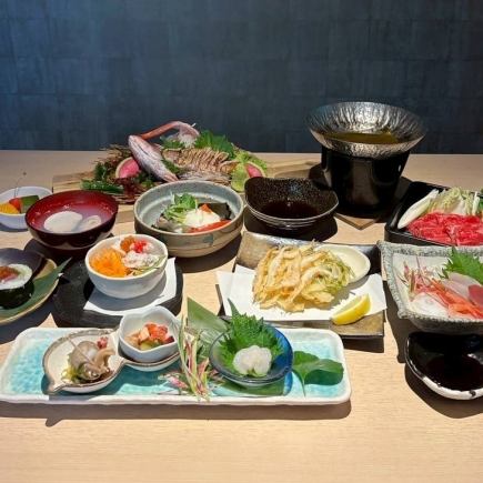 Himi beef shabu-shabu & sushi, seared blackthroat seaperch with salt and wasabi, and more - a total of nine dishes! Shizutsuki's 8,000 yen (tax included) course♪