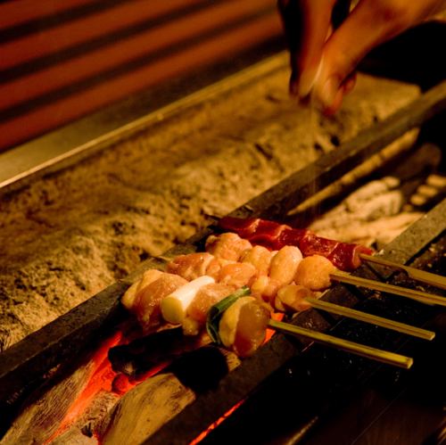 The Nagoya Cochin skewers grilled over binchotan charcoal are delicious!