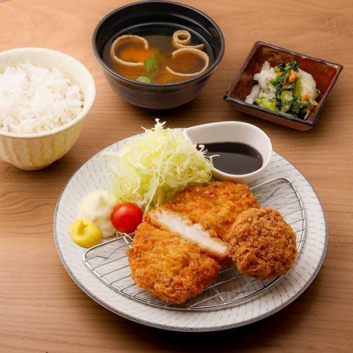 Sangen pork cutlet and beef tongue minced cutlet set meal