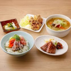 Pork soup and chicken, seafood bowl with beef tongue