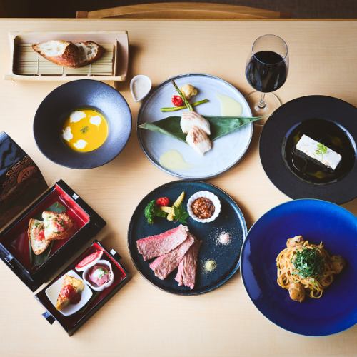 【Dinner/추천】국산 흑모 일본소 포함 디너 6품 코스(와규와 생선 2품 메인・선택할 수 있는 파스타)