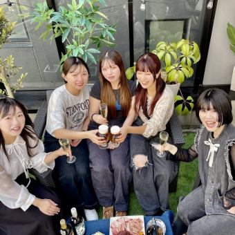 【テラス席限定】海鮮浜焼きと牡蠣のカンカン焼き食べ放題＆60種以上飲み放題付きコース 2.0h