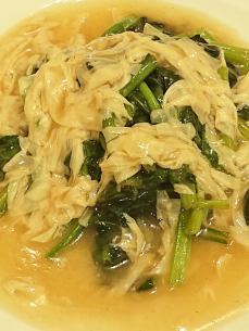 Stir-fried greens with Fushimiya's yuba sauce