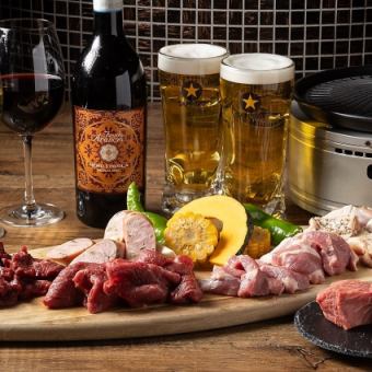 『テラスBBQスタンダードプラスプラン』希少部位やハラミなどお肉6種＋野菜|120分飲み放題付