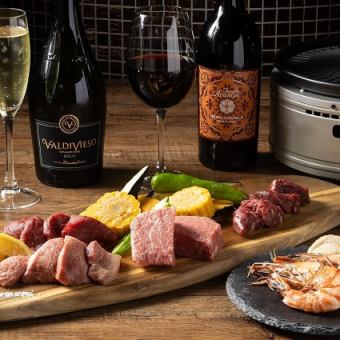『テラスBBQプレミアムプラン』和牛フィレや魚介などお肉4種＋魚介2種＋野菜|120分飲み放題付