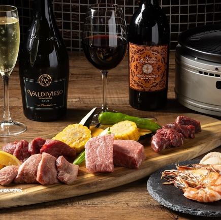 『テラスBBQプレミアムプラン』和牛フィレや魚介などお肉4種+魚介2種+野菜|120分飲み放題付