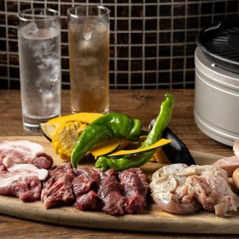 サクッと90分お得！『テラスBBQライトプラン』ハラミ,三元もち豚などお肉4種＋野菜|90分飲み放題