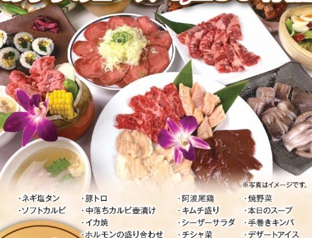 レギュラー90分飲放付 おすすめコース 中落ちカルビやネギ塩タンなど全14品6350円 税込 焼肉力 Yakiniku Riki Yumesaki