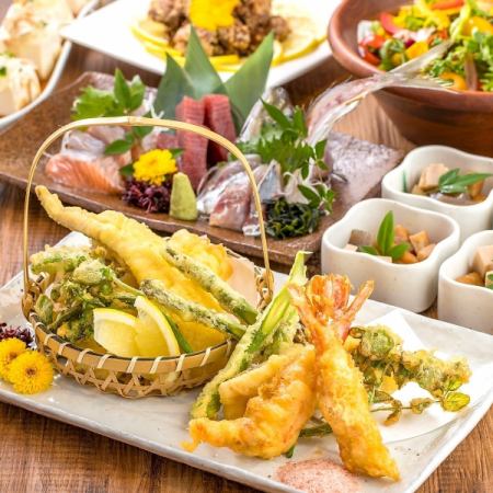 【暁コース】最高峰の宴会!!名物牛タンステーキや天麩羅3種盛り!!3時間飲み放題付き9品8000円
