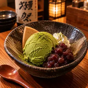 抹茶冰淇淋配红豆沙