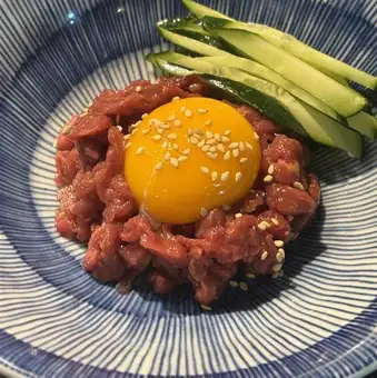 Horse meat yukke (raw horse meat dish) with salt