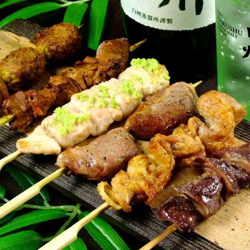 Charcoal grilled dishes, 4 kinds of charcoal grilled yakitori, and 7 other dishes!! Jingoro 120 minutes all-you-can-drink 3000 yen course