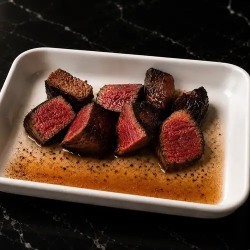 Banquet specialty: Fillet steak served on a ceramic plate