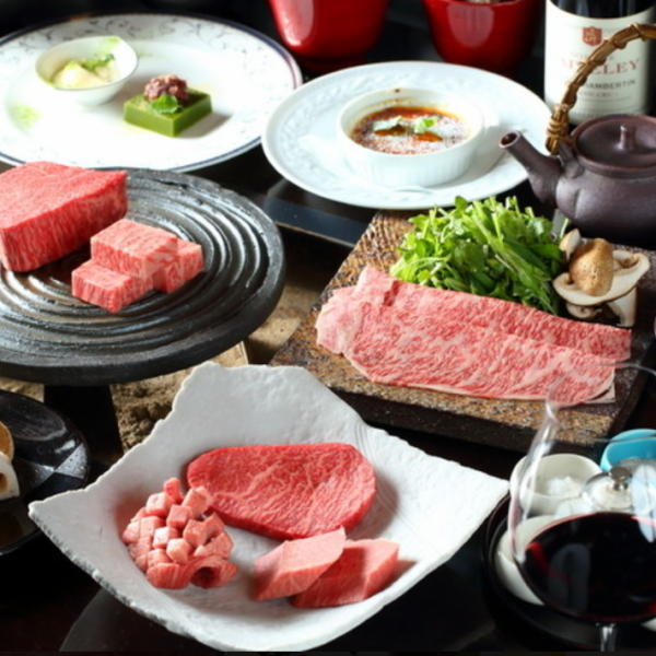 【接待・デート向け】焼肉、しゃぶしゃぶ、すき焼き、メインに黒毛和牛特選雌牛フィレ贅を極めた特別コース