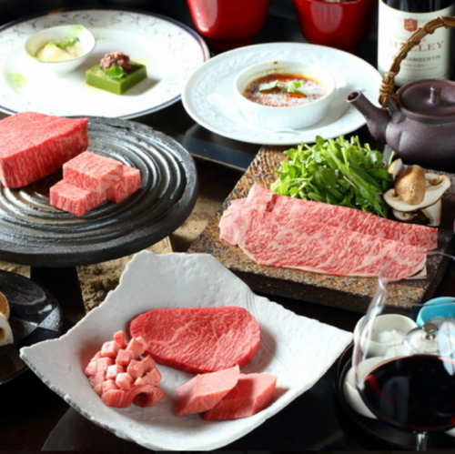 【接待・デート向け】焼肉、しゃぶしゃぶ、すき焼き、メインに黒毛和牛特選雌牛フィレ贅を極めた特別コース