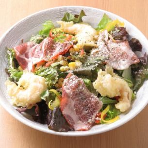 Prosciutto and shrimp mayo Caesar salad