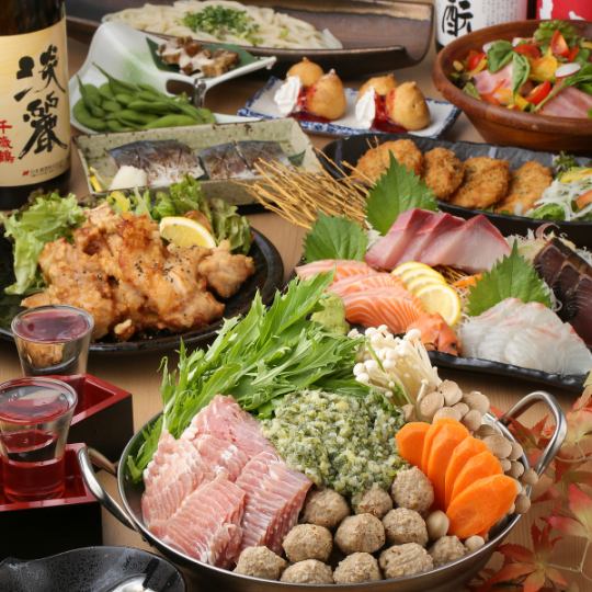 3 types of hot pot to choose from ◆ Rich chicken hot water / seafood hotpot / yuzu-scented salt koji 9 dishes in total ◎ "Hokkori hot pot course" 600 kinds 2 hours all-you-can-drink