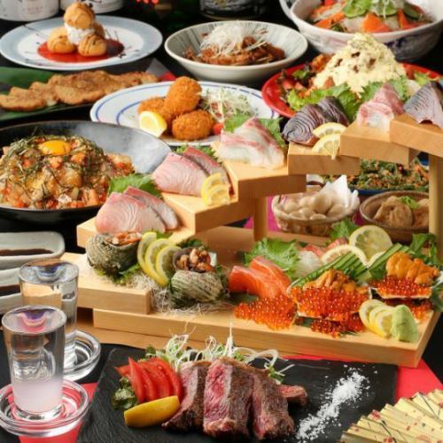 Luxurious [Ultimate Fish Course] Wagyu Beef Sirloin / Snow Crab / Deluxe Seafood Bowl and 9 other dishes ☆ 600 types of all-you-can-drink for 2 hours for 8,000 yen