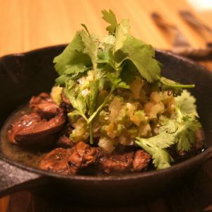 Chicken hearts with coriander and ravigote sauce