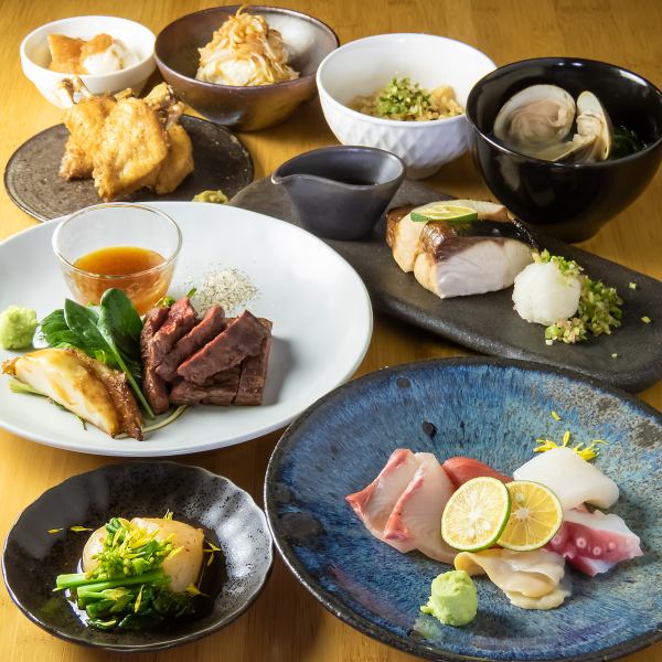 おすすめコース[1]友人や各種宴会に◎お刺身盛りや絶品の肉と魚の焼き物含む全9品120分飲み放題付きコース