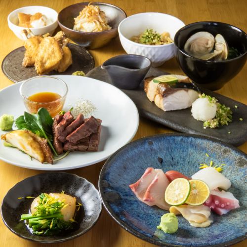おすすめコース[1]友人や各種宴会に◎お刺身盛りや絶品の肉と魚の焼き物含む全9品120分飲み放題付きコース