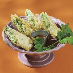 Deep fried coriander spring rolls