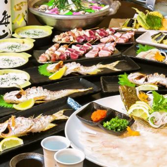 【生ビール込2H飲放付】焼鳥盛合わせ&平目活造りやきす天ぷら等全8品★6000円→5500円