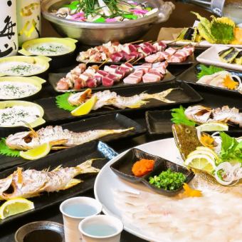 火曜日はこちら【生ビール込2H飲放付】焼鳥盛合せ&平目の活造りやきす天ぷら等全8品6000→5500円