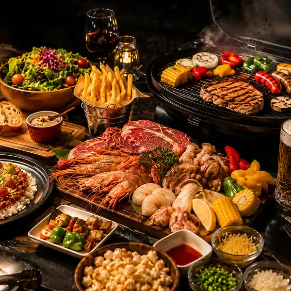 新宿の夜風を感じながら楽しむ！本格BBQ食べ放題