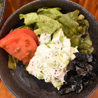 Steamed chicken and avocado with wasabi mayonnaise / chilled eggplant tororo