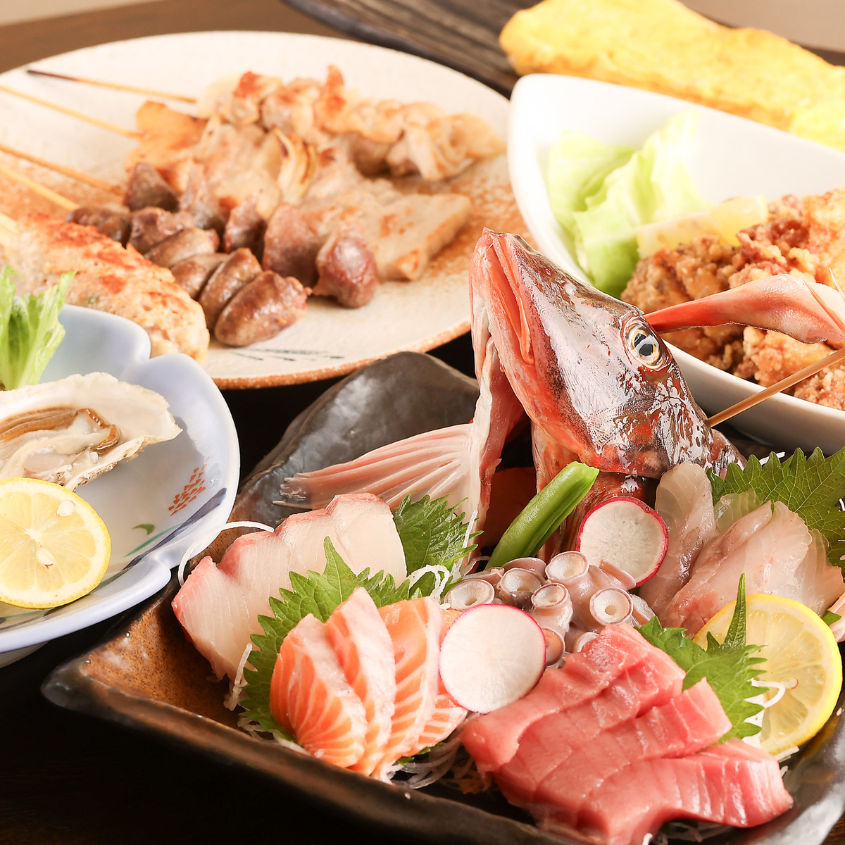 新鮮なお刺身や炭火串焼き、生牡蠣を揃えた大衆居酒屋です