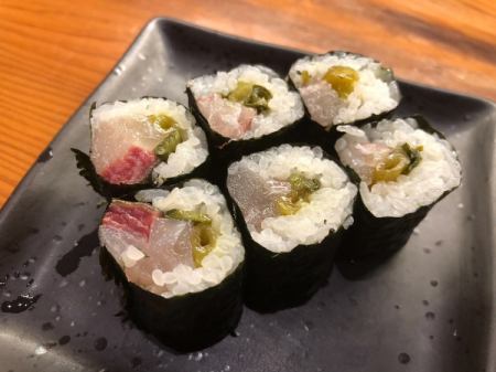 Spanish mackerel and flower wasabi rolls marinated in soy sauce