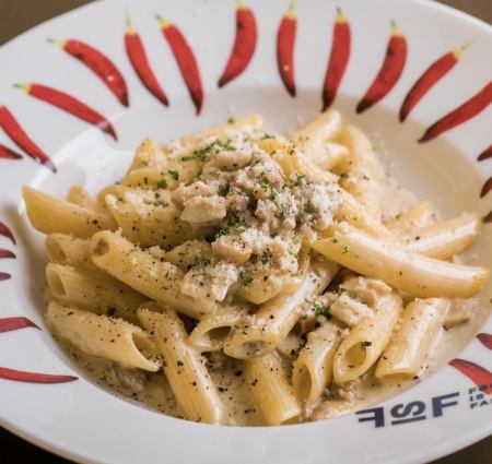 Penne with homemade sausage and porcini mushroom cream sauce