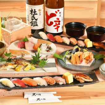 【ランチ限定】お造り5種と天ぷら、握り寿司8貫｜クーポン利用でお得に♪