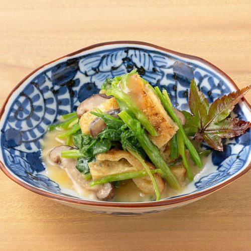 Celery and deep-fried tofu (dressed with vinegar and miso)