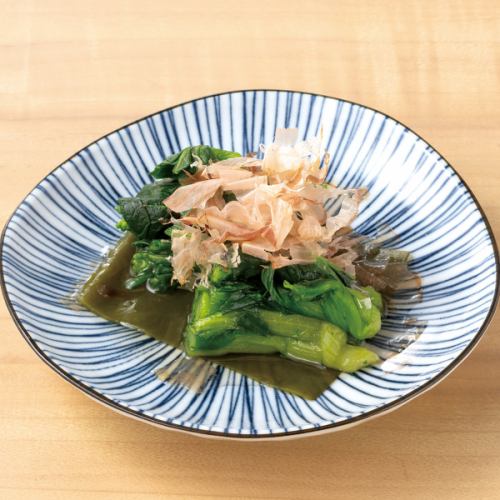 Rape blossoms, kelp-marinated and roasted with sake