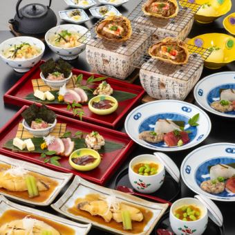 【日本酒を愉しむコース】銘酒の味を深める一皿（地酒3種含む〈樽生ビールOK〉2h飲放付）