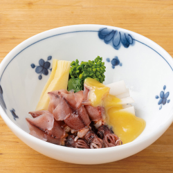 Firefly squid and wild vegetables with vinegared miso dressing