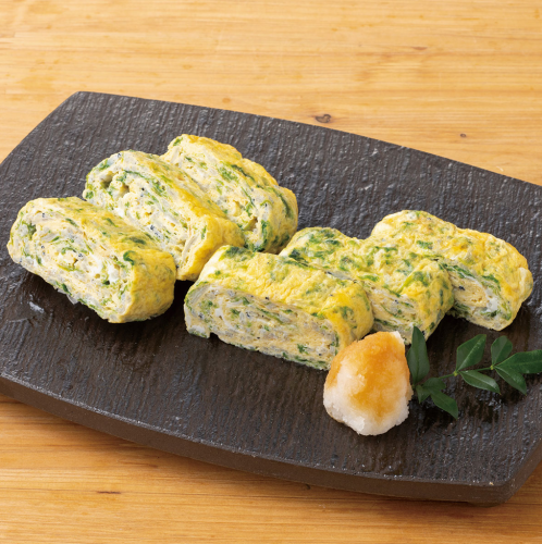 Rolled omelet with boiled whitebait and dried seaweed