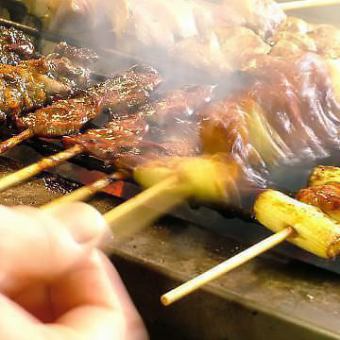 【元祖焼き鳥】王道ねぎま(鳥ねぎ)/せせり たれ・塩/若もも たれ・塩/しそ巻き(梅風味)/かわ(生刺し)