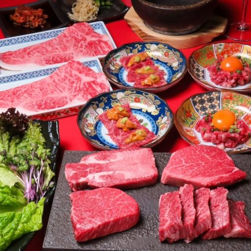 【匠コース】雲丹牛刺し・阿波牛厳選部位ステーキ盛り合わせ含む全11品 12000円(税込)
