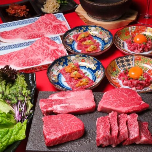 【匠コース】雲丹牛刺し・阿波牛厳選部位ステーキ盛り合わせ含む全11品 12000円(税込)