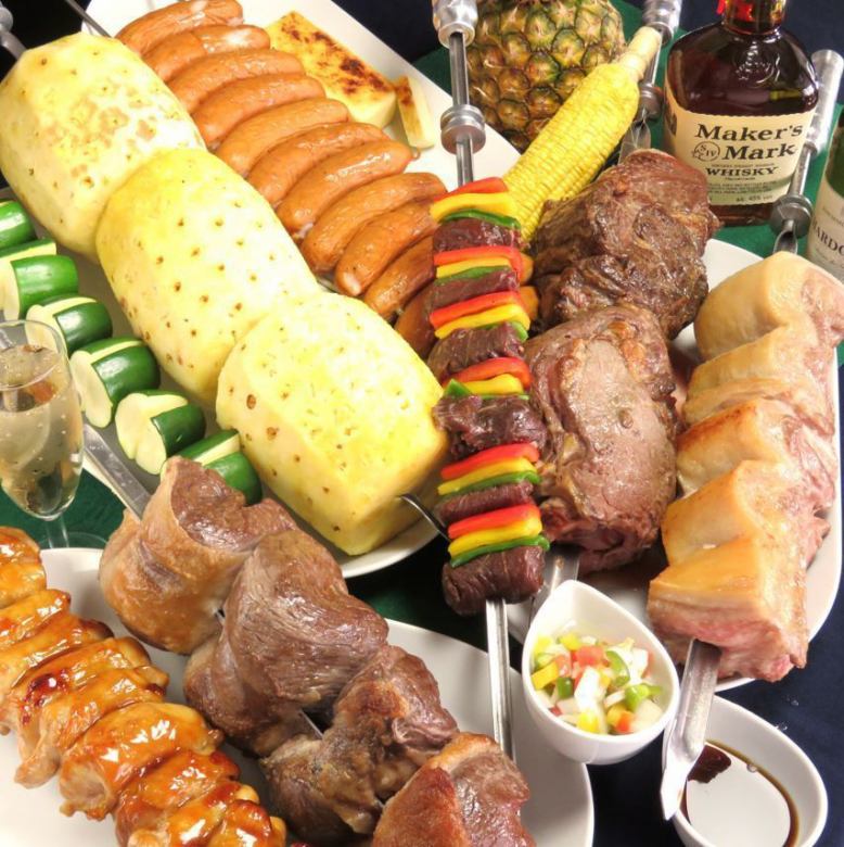 22 kinds of churrasco all-you-can-eat course, the most in Japan